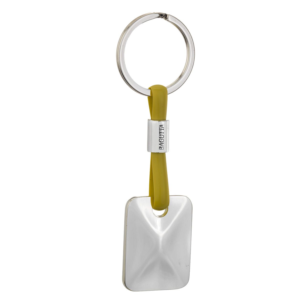 PORTACHIAVI SILVER PLATED CON CORDONE IN SILICONE SENAPE